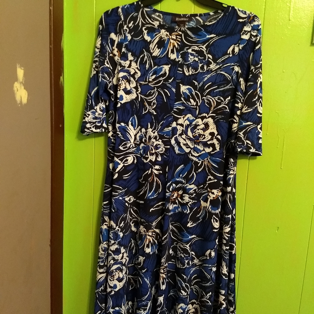 Roaman's Ultrasmooth Blue Floral Swing Dress